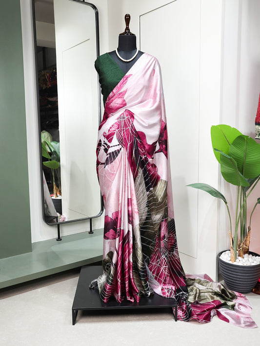 Digital Print Satin Silk Saree