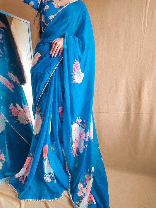 Blue Georgette Saree