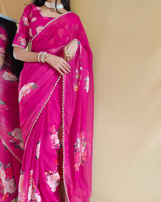 Pink Georgette Saree