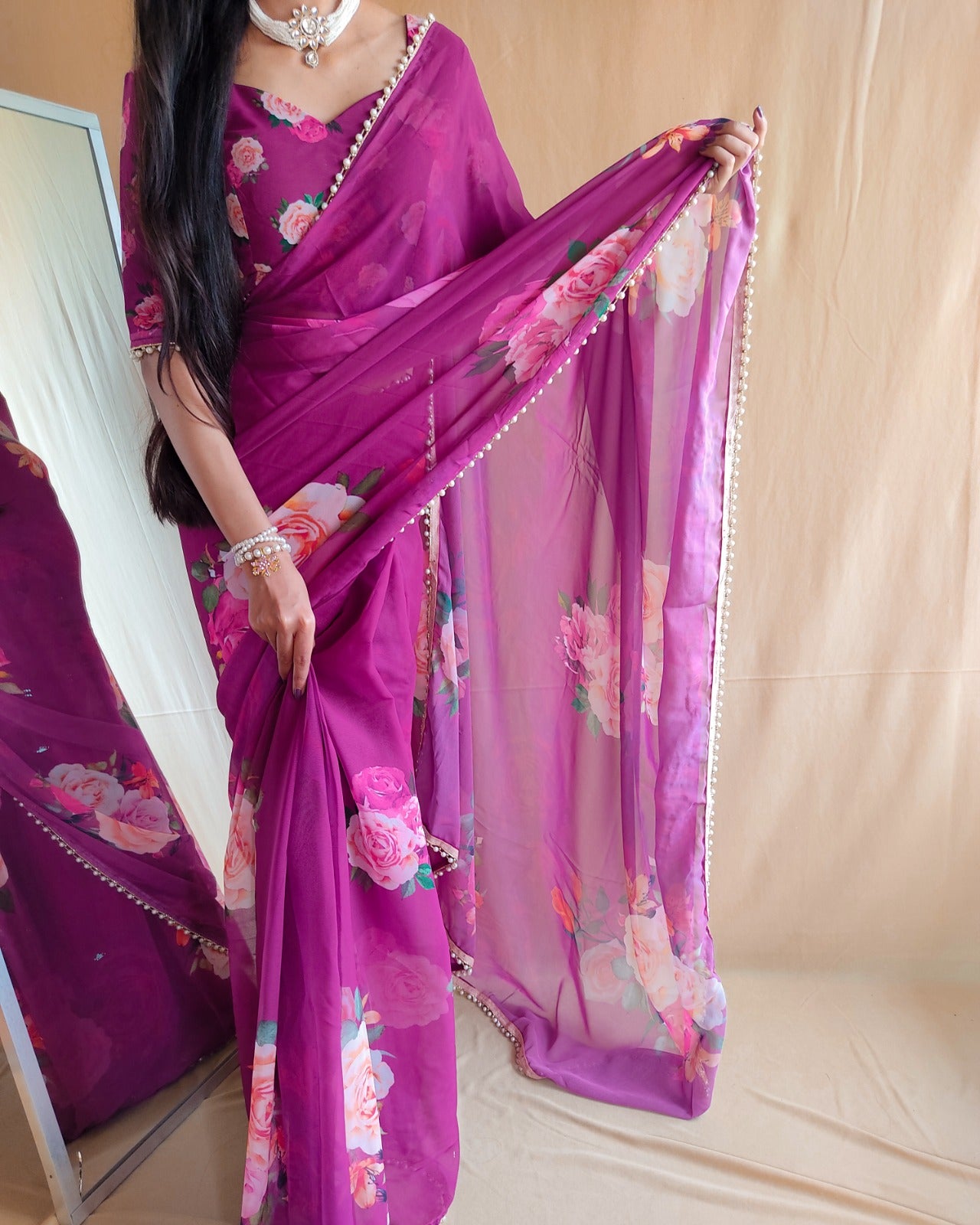 Magenta Georgette Saree