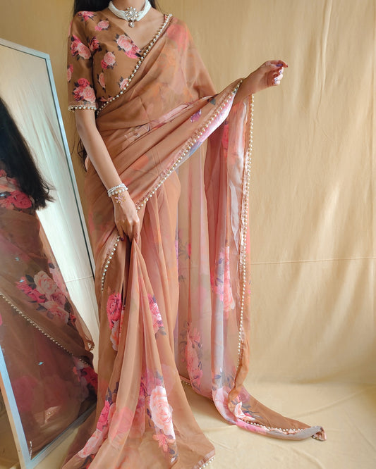 Pure Georgette beige saree