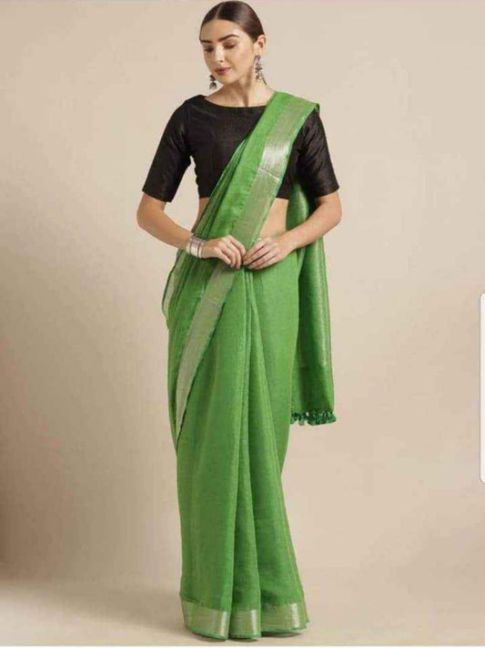 Green linen silk saree