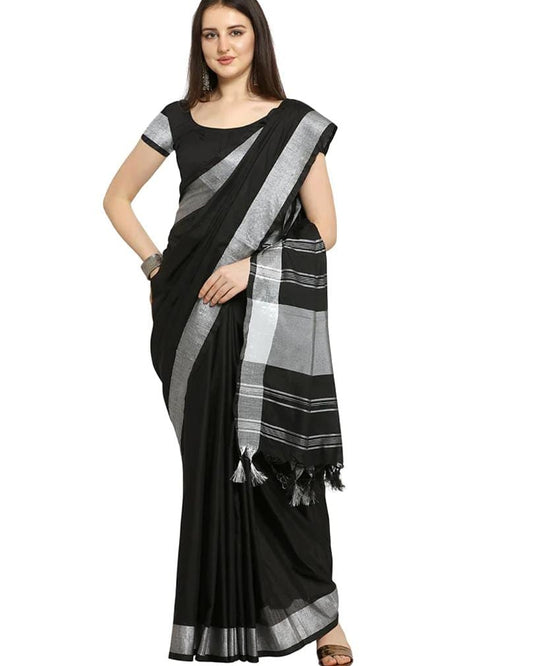 Black linen silk saree