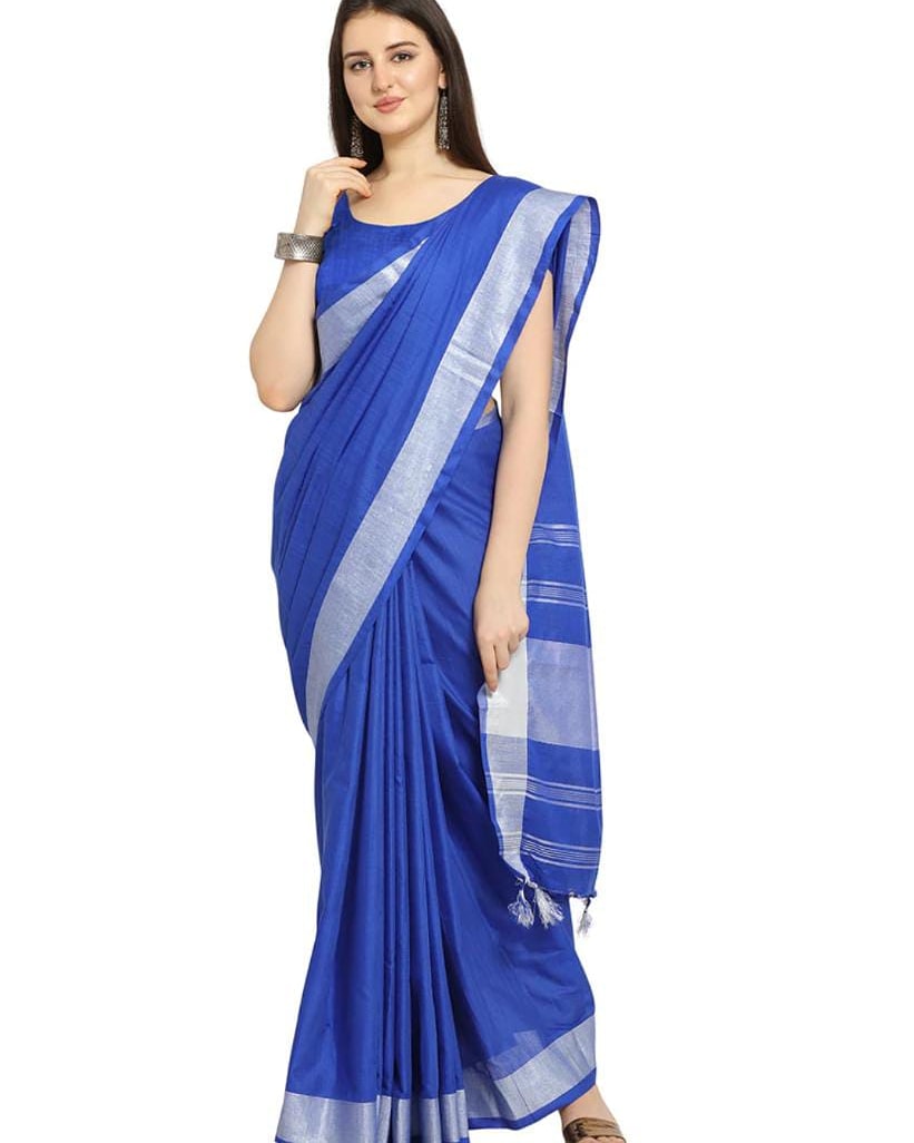 Blue linen silk saree