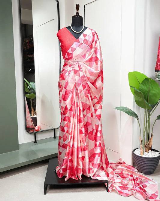 Digital Print Satin Silk Saree