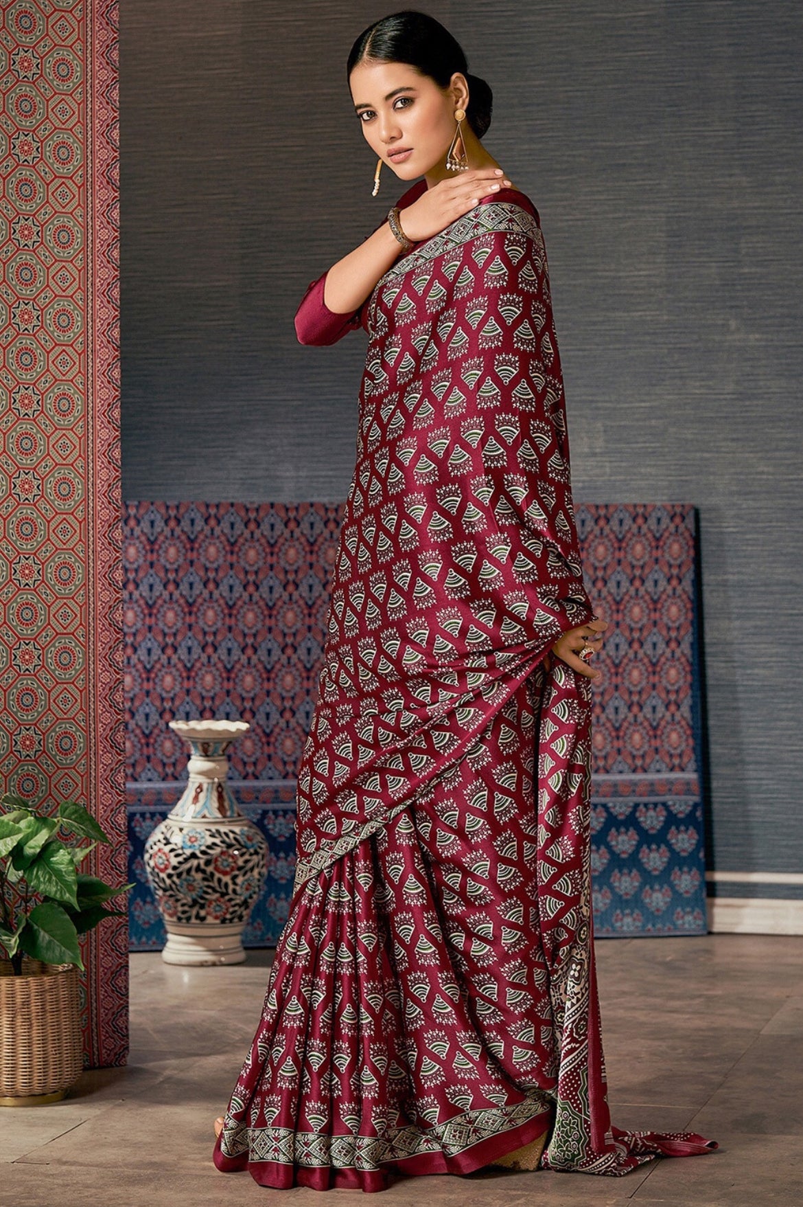 Pure Ajrakh Satin Crepe Saree