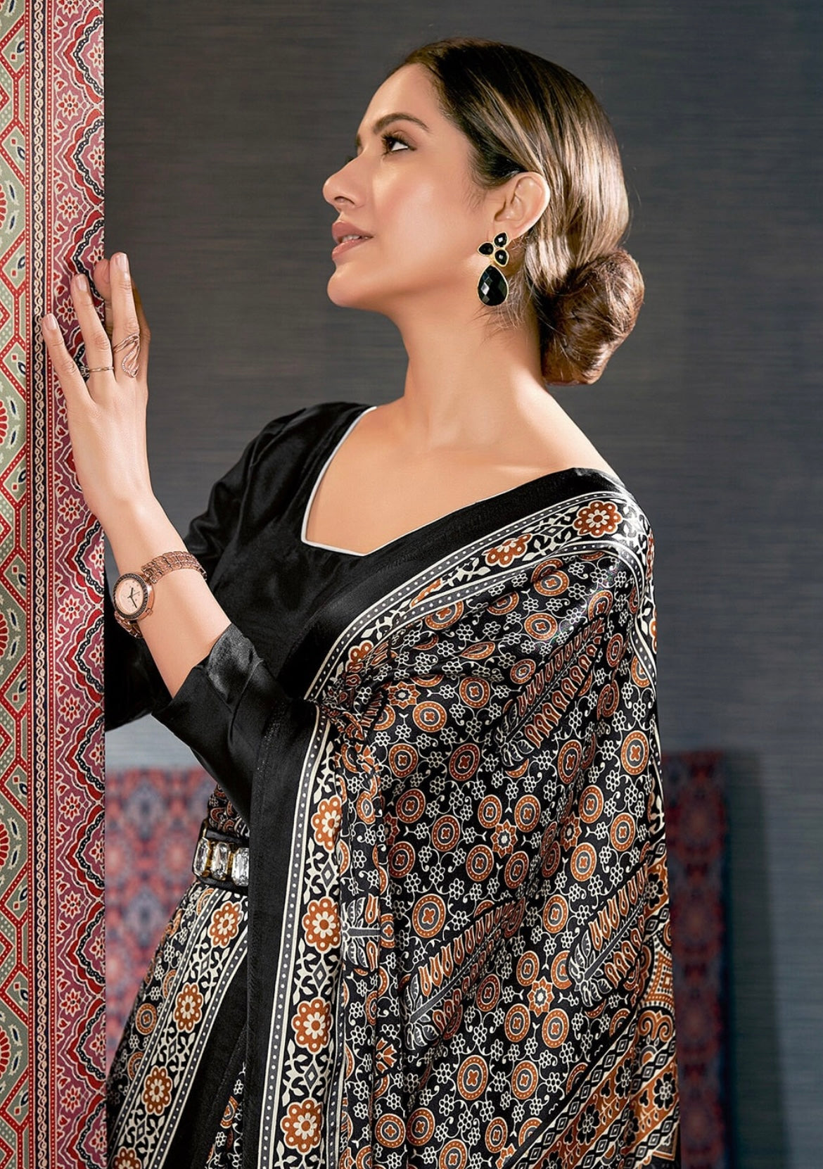 Pure Ajrakh Satin Crepe Saree