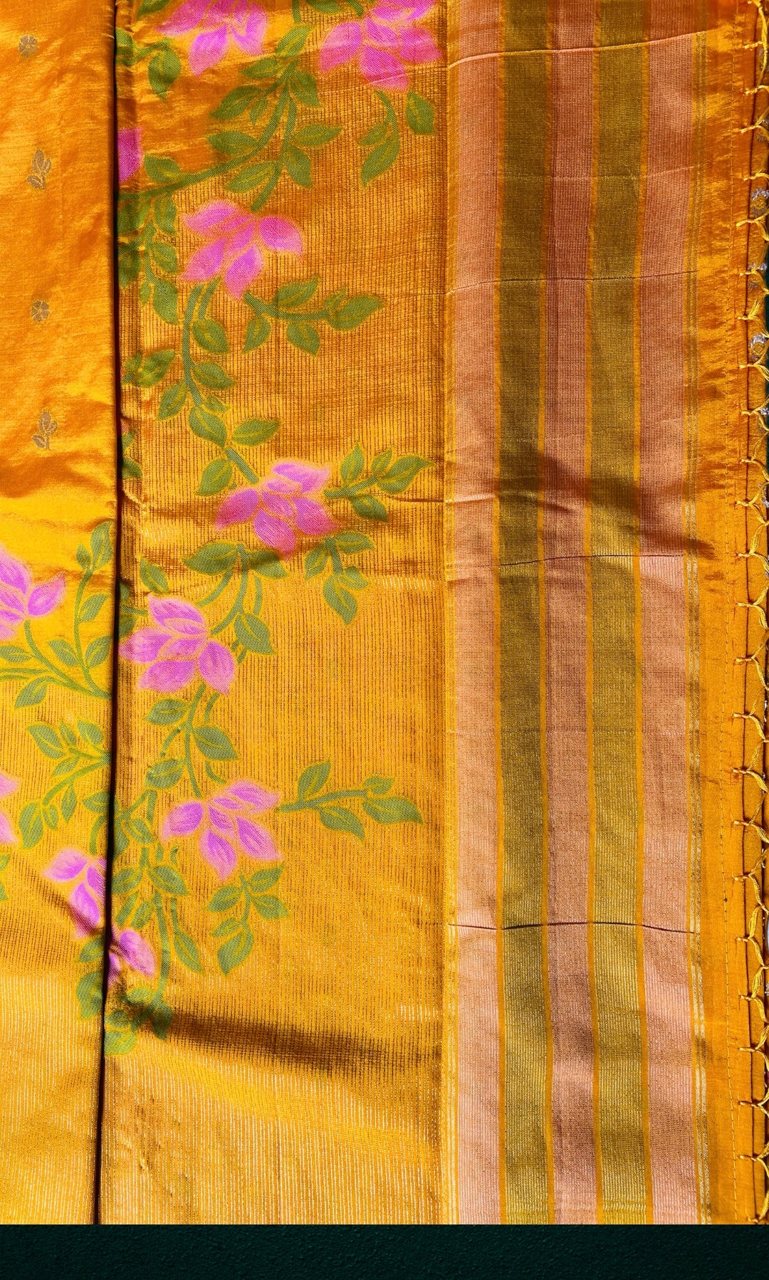 Yellow Silk Saree with golden zari